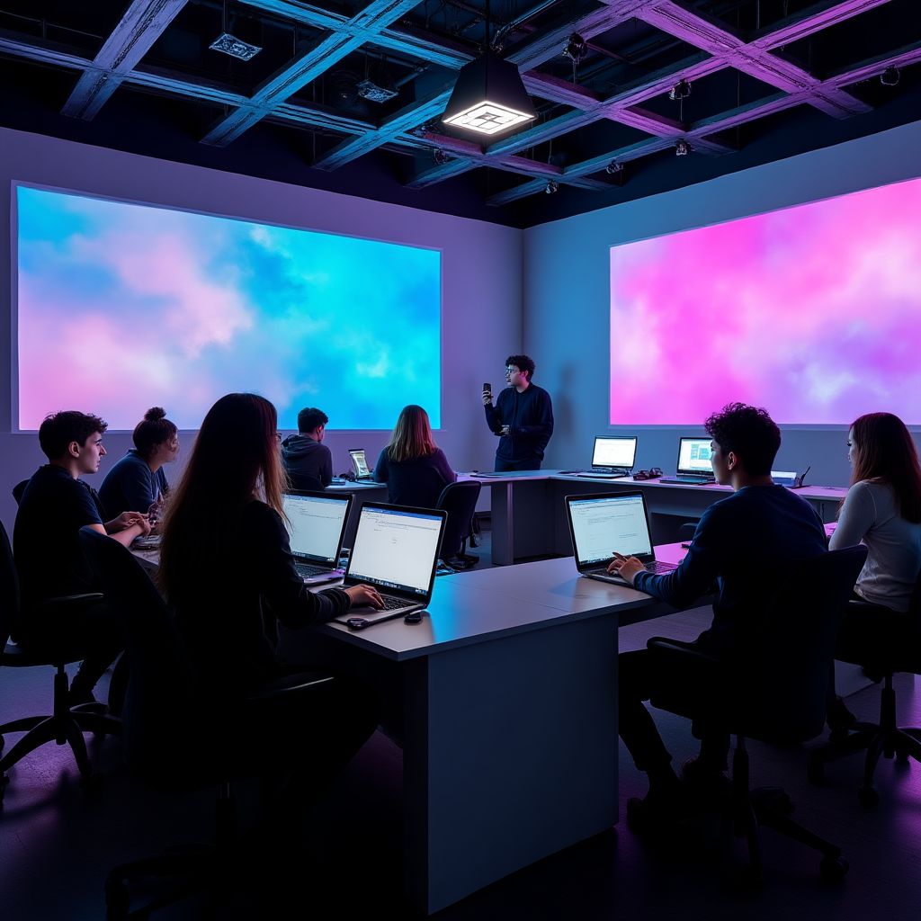 Estudiantes aprendiendo motion graphics